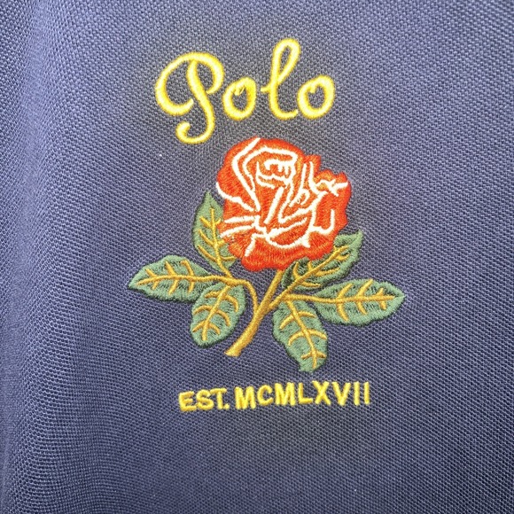Polo Ralph Lauren Shirt Men's XXL 2XL Blue/Big Pony Rose Patch Embroider *Rare - Picture 3 of 8